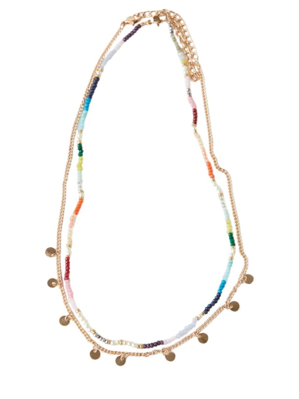 Zara Gold-Tone Layered Necklace with Multicolor Seed Beads